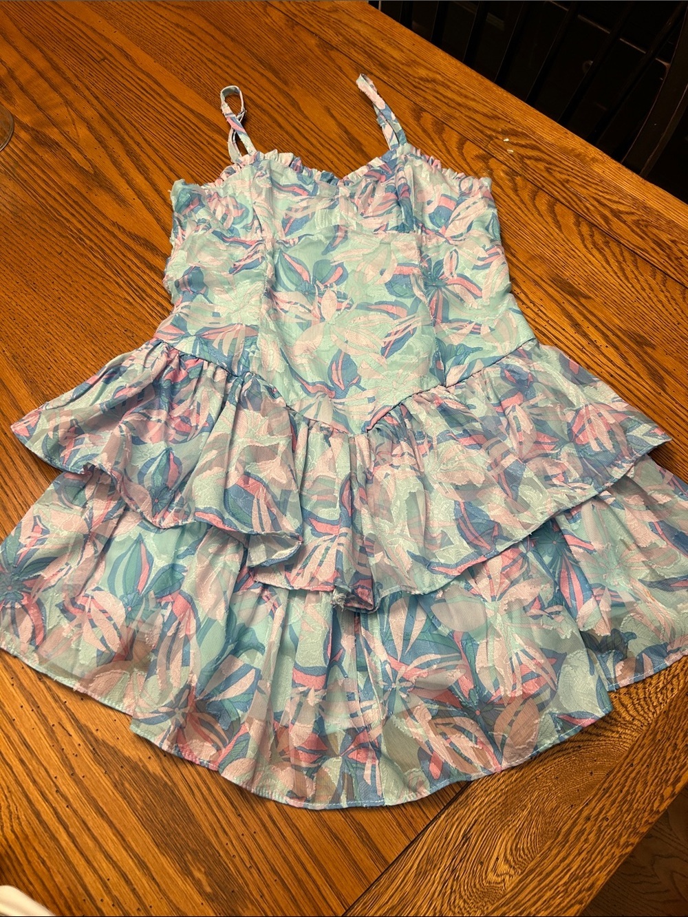 Pastel Floral Ruffled Sundress — Light Blue & Pink/3
